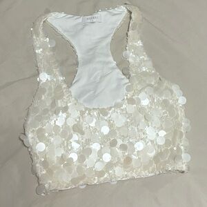 Meshki Maude White Sequin Crop Top